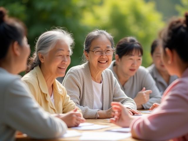 웃으며 대화하는 중년 여성 그룹